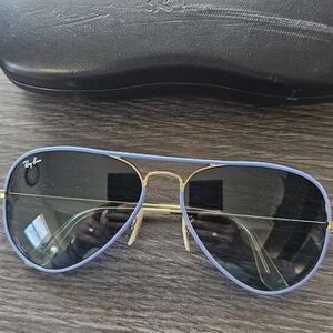 Ray-Ban Aviator Sunglasses in Blue and Gold with Dark Lenses